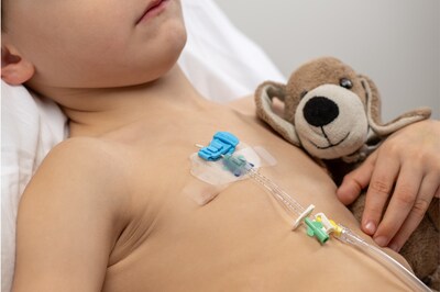 The FlexGRIP catheter securement device in use on a pediatric patient