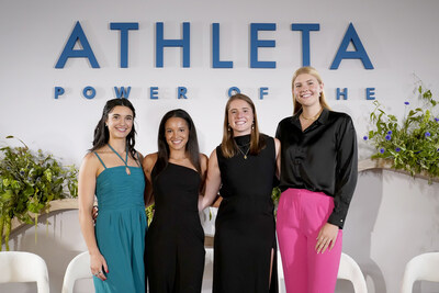 BEVERLY HILLS, CALIFORNIA - JULY 10: (L-R) ESPYS Award nominees Brenna Huckaby, Haleigh Bryant, Izzy Scane, and Sarah Franklin pose onstage after panel conversation at Athleta’s inaugural Power of She Luncheon ahead of the 2024 ESPYS, moderated by Sophia Bush and Ari Chambers, at The Maybourne Beverly Hills on July 10, 2024 in Beverly Hills, California. (Photo by Presley Ann/Getty Images for Athleta)