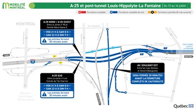 3. A-25 et pont-tunnel Louis-Hippolyte-La Fontaine, du 12 au 14 juillet (Groupe CNW/Ministère des Transports et de la Mobilité durable)