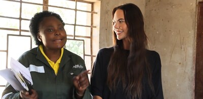 Makor Resources CEO, Brooke Bibeault and Jubilee Metals Zambia Manager of Security, Safety and Government Relations, Mary Sankata Mubanga speaking to Community Stakeholders