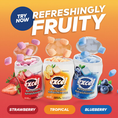 #1 gum brand in Canada, EXCEL® Gum, to offer Refreshers in three fruity flavours: strawberry, blueberry and tropical (CNW Group/Mars, Incorporated)