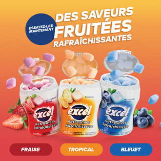 La plus importante marque de gomme au Canada, EXCEL Gum, présente les Rafraîchisseurs en trois saveurs fruitées : fraise, bleuets et tropicale (Groupe CNW/Mars, Incorporated)