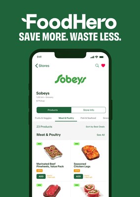 FoodHero app expands to over 1,000 stores across Canada in partnership with Empire Company to unlock savings and tackle food waste for shoppers at participating Sobeys, Safeway, Thrifty Foods, IGA and Foodland locations. (CNW Group/FoodHero)