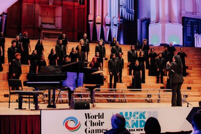 The Atlanta Music Project Senior Youth Choir under the direction of B.E. Boykin performs its competition set at the 2024 World Choir Games in Auckland, New Zealand. From July 11, 2024. Photo by Chontalle Musson.