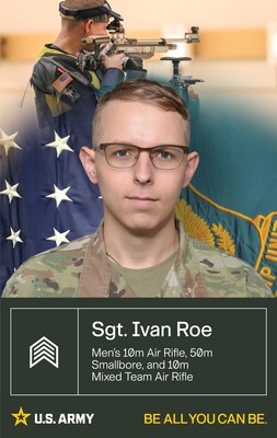 Sgt. Ivan Roe (11B, Infantryman) joined the Army after a successful shooting career at Murray State University. As a member of USAMU, he was able to win his first individual international gold medal at the 2022 World Championships and is now prepared to compete in three events in Paris: 10m Air Rifle, 10m Mixed Team Air Rifle, and 50m Smallbore Rifle.