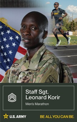 Staff Sgt. Leonard Korir (88M, Motor Transport Operator) grew up honing his long-distance running skills in Kenya, and after coming to the United States on an athletic scholarship, became a two-time NCAA champion in the 5,000- and 10,000-meter events. He decided to join the Army to continue his training and competed in the 2016 Games. He is now returning to the world stage to compete in the Men’s Marathon.