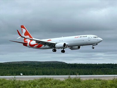 Le vol inaugural du Boeing 737-800NG d’Air Inuit lors de son arrivée à Kuujjuaq, le 16 juillet 2024 (Groupe CNW/Air Inuit)