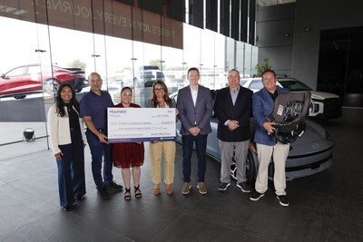 (left to right) Raelynn Blackwell, Hyundai Motor America, Brian Latouf, Global Chief Safety and Quality Officer, Hyundai Motor Group, Helen Argobast, Dawn Wilcox, CHLA, Cole Stutz, Chief Safety Officer, Hyundai North American Safety Office, Chad Filiault, General Manager, Western Region, Hyundai Motor America at Hyundai Motor America in Fountain Valley, CA on July 15, 2024. (Photo/Hyundai)