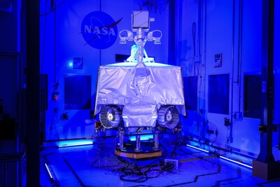 NASA's VIPER - short for the Volatiles Investigating Polar Exploration Rover - sits assembled inside the cleanroom at the agency's Johnson Space Center. Credit: NASA