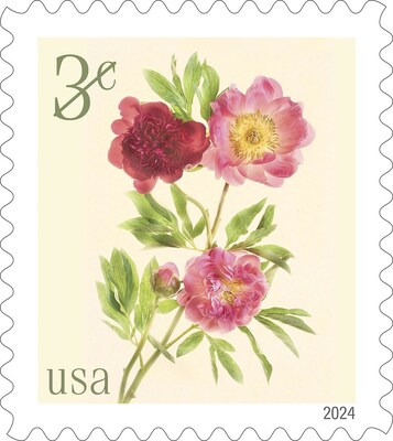 3¢ Peonies Stamp - United States Postal Service