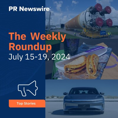 PR Newswire Weekly Press Release Roundup, July 15-19, 2024. Photos provided by Boeing, Taco Bell Corp. and Lucid Group. (PRNewsfoto/PR Newswire)