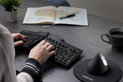 Goldtouch Elite Keyboard Woman Typing at Desktop