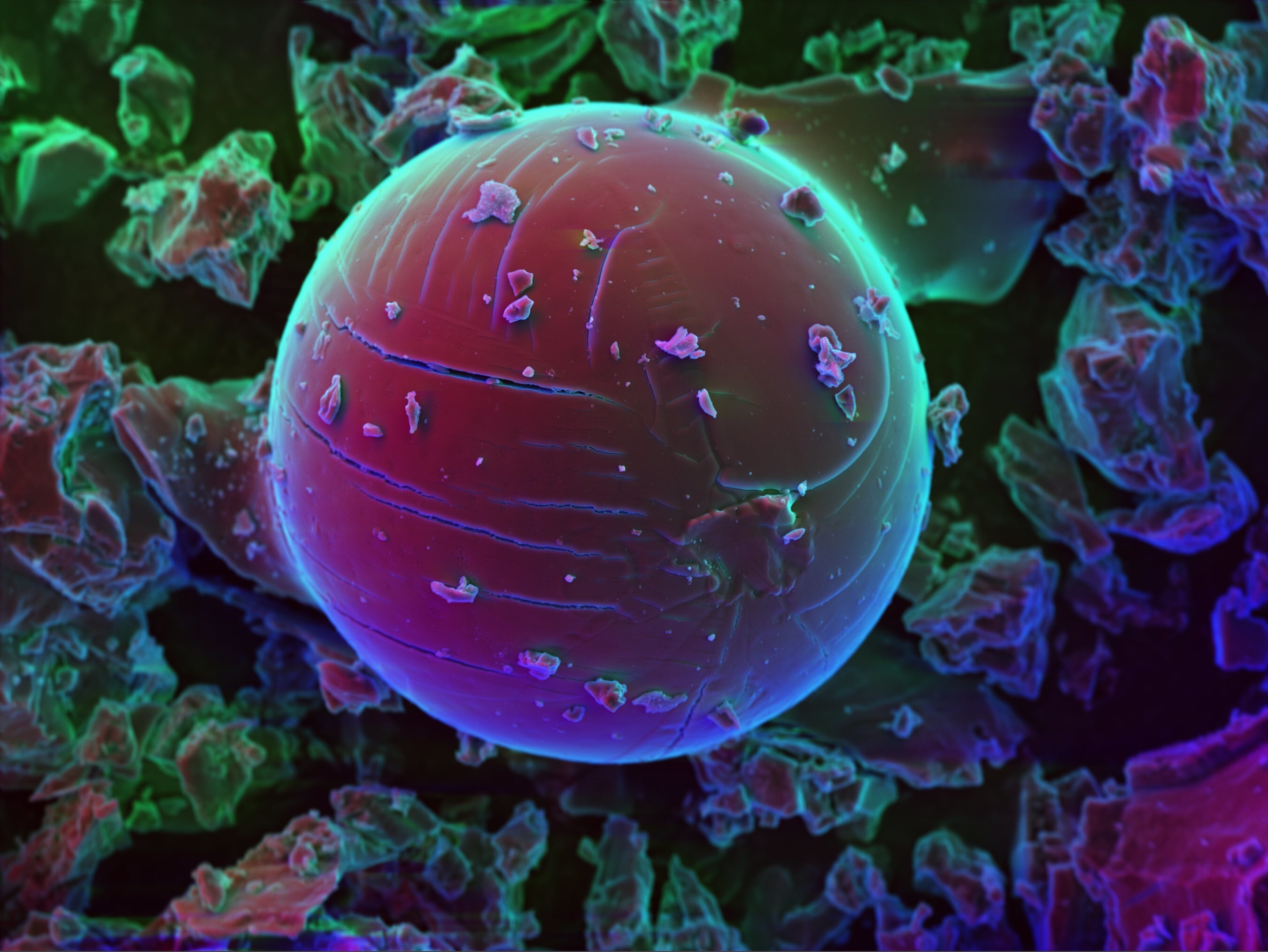 Electron microscope image of a molten spodumene droplet. Copyright Julia Woskowski. (CNW Group/Rock Tech Lithium Inc.)