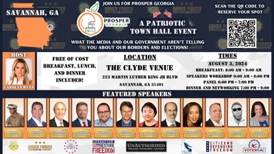 Join some of the most dynamic grassroots organizations at our Prosper GA Townhall "Borders and Elections Matter" in beautiful Savannah!