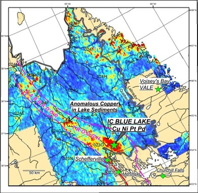 Figure 1 – Project Location/Infrastructure on copper in Lake Sediments map, Northern Quebec/Labrador (CNW Group/IC Capitalight Corp.)