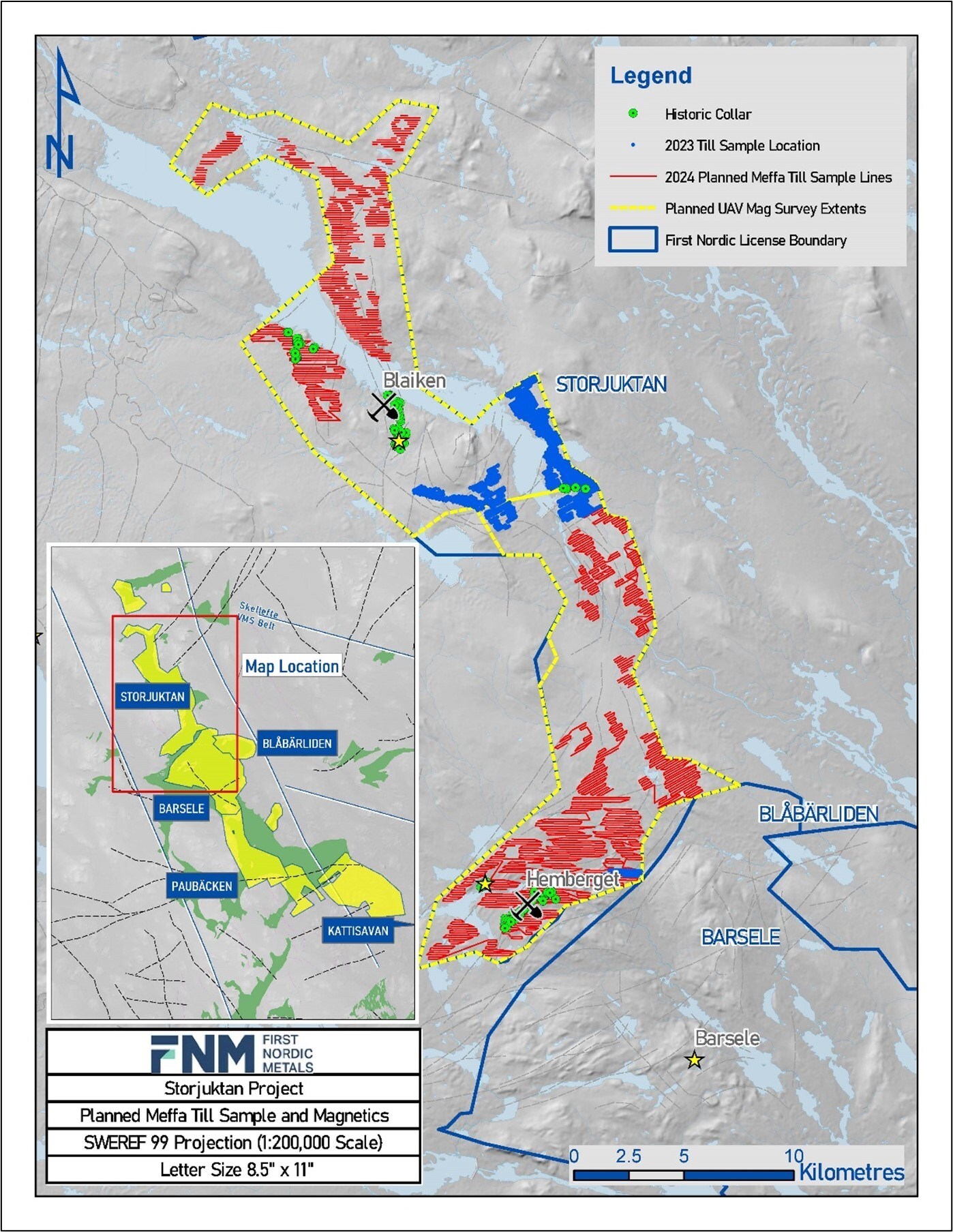 Figure 1: Storjuktan surface till sampling and UAV magnetic geophysics survey plan map (CNW Group/First Nordic Metals Corp.) Figure 1: Storjuktan surface till sampling and UAV magnetic geophysics survey plan map (CNW Group/First Nordic Metals Corp.)