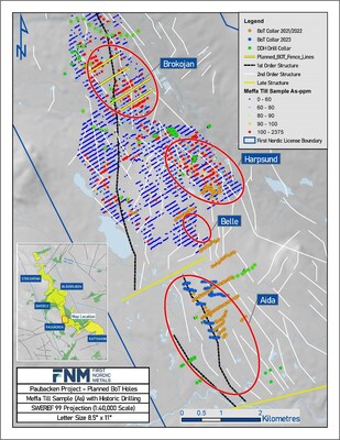 Figure 2: Brokojan target base-of-till (BoT) drilling plan (CNW Group/First Nordic Metals Corp.)