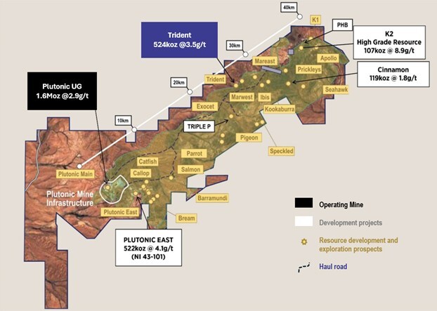 Figure 3: Plutonic Belt showing location of Trident and other deposits on the Plutonic Gold Belt (CNW Group/Catalyst Metals LTD.) Figure 3: Plutonic Belt showing location of Trident and other deposits on the Plutonic Gold Belt (CNW Group/Catalyst Metals LTD.)