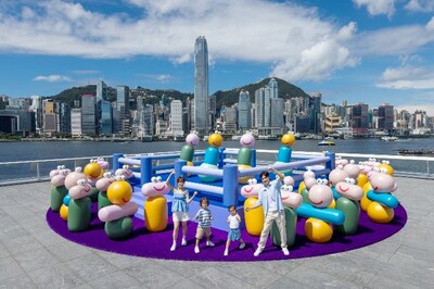 Happy Flipping Boxing Ring with more than 30 inflatables tumblers is set against the stunning backdrop of Victoria Harbour