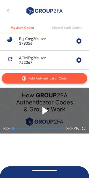 Group2FA®, Two-Factor Authentication App for Shared Accounts Adds Authenticator App Codes