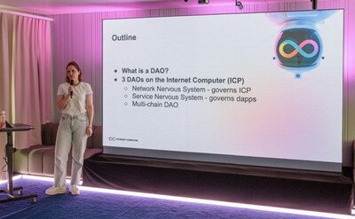 Emma Peretti introducing the Internet Computer Protocol advanced DAO, the NNS, and SNS