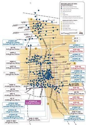 Figure 2. Location map for hole reported in this news release along drill Section 22-4N(2) relative to the perimeter of the historical Atlanta Pit and footprint of the Gustavson 2020 NI 43-101 resource. Shallow drillholes on the mine dumps have been removed from the plot for clarity. (CNW Group/Nevada King Gold Corp.)