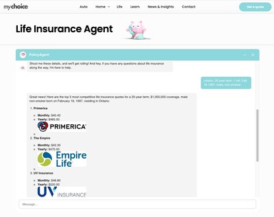 MyChoice Releases First Publicly Available AI with Real-Time Life Insurance Quotes (CNW Group/My Choice Financial, Inc.)
