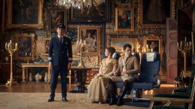 The British period drama-themed movie stars more than 40 of the airline’s colleagues.