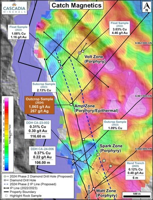 Catch Magnetics and Amp Zone (CNW Group/Cascadia Minerals Ltd.)