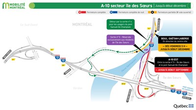 1. Autoroute 10 (Bonaventure) à Montréal - 25 et 26 juillet (Groupe CNW/Ministère des Transports et de la Mobilité durable)
