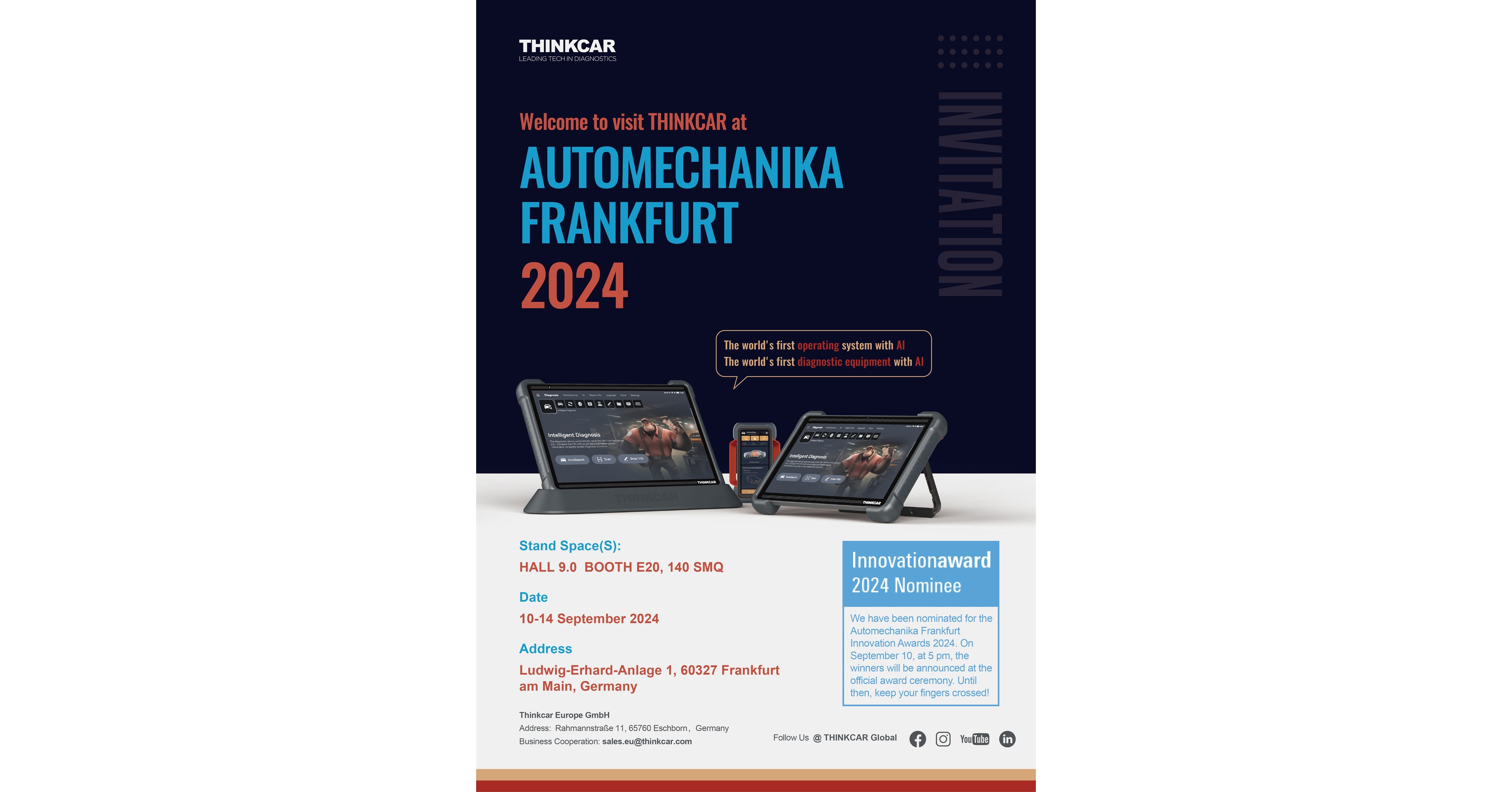 &bdquo;Innovation Awards 2024 Nominierung auf der Automechanika Frankfurt: Breakthroughs and Future of THINKCAR Tech