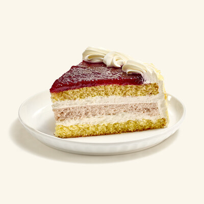 A slice of our new flavor: Raspberry Supreme Cheesecake.