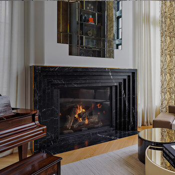 Zicana Boutique Colossus Fireplace -Nero Marquina Marble with Brass Inlays