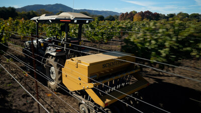 Monarch MK-V conducting autonomous seeding operations on a vineyard.