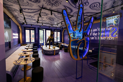 S.W.E.D.'s interior features impressive homages to founder Snoop Dogg, such as a banquette with a giant golden Doberman statue and transparent Westside symbol.