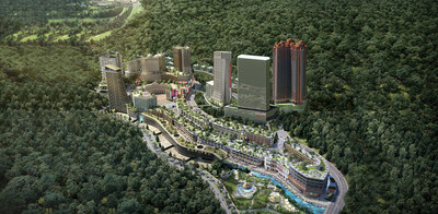 Aerial view of King's Park Genting Highlands, the future Central Business District of Genting Highlands, showcasing its innovative design and strategic layout amidst lush greenery. (PRNewsfoto/King's Park Genting Highlands)