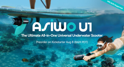 Experience the thrill of the ocean with ASIWO U1 – The Ultimate All-in-One Universal Underwater Scooter. Preorder starts on Kickstarter August 8 at 8AM PDT. Dive into adventure!