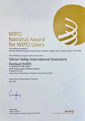 ANGEL won World Intellectual Property Organization (WIPO) National Award (PRNewsfoto/Angel Drinking Water Industrial Group)