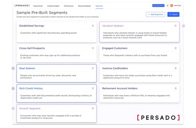 The Persado Motivation AI platform’s first pre-built marketing segments (9 of 20 shown here) leverage customer attributes, such as core desires and pain points, so that marketers can quickly and confidently use GenAI to create campaign content that is authentic in tone and brand-compliant.