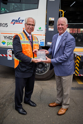 Jim Pelliccio, president and CEO for Port Newark Container Terminal being presented with the Energy For Everyone Hero Award by Tucker Perkins, president and CEO for Propane Education & Research Council.