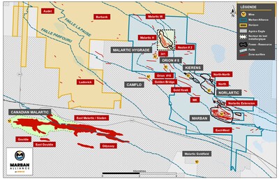 Figure 1 - Carte de surface du projet Marban Alliance (Groupe CNW/O3 Mining Inc.)