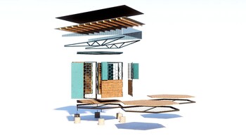 A render of the parts and components of a Jaza solar hub