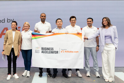 From left to right: Michelle Lau, Managing Director, Alibaba.com, France; Emma Terhoe, Chair of the IOC Athletes’ Commission; Tony Parker, former Olympian athlete and Alibaba.com ambassador; Kuo Zhang, President, Alibaba.com; Chris Tung, President, Strategic Development Department, Alibaba Group; Kaveh Mehrabi, Director of the Athletes' Department at the International Olympic Committee; Simona Galik-Moore, former professional tennis player and Alibaba.com ambassador