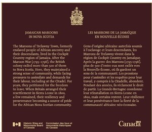 The Government of Canada honours the national historic significance of the Jamaican Maroons in Nova Scotia