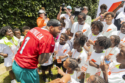 Miami Dolphins quarterback Tua Tagovailoa surprised local youth from Boys & Girls Clubs of Miami-Dade at the Gatorade 