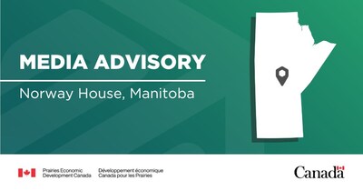 Illustration of Manitoba province with a location marker pin-pointing where Norway House is, with text "Media Advisory; Norway House, Manitoba". (CNW Group/Prairies Economic Development Canada)