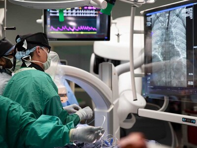 A patient undergoes a heart procedure in an operating room at Morton Plant Hospital in Clearwater, Florida.