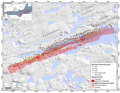 Figure 34: Diamond drill hole locations at the CV5 Spodumene Pegmatite, which form the basis of the MRE. (CNW Group/Patriot Battery Metals Inc.)