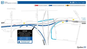 Réfection majeure du tunnel Louis-Hippolyte-La Fontaine - Fermeture complète de l'autoroute 25 en direction sud durant les nuits des 5 et 6 août