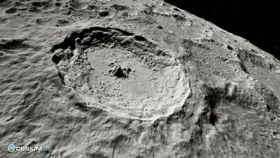 The Copernicus Crater in Cesium Moon Terrain, visualized in Cesium for Unreal.